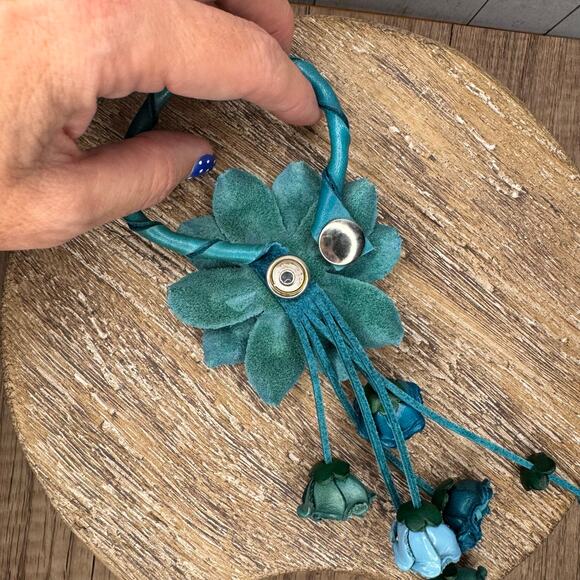 Genuine Leather Flower Purse Charm Leather Blue Green Bag Charm NEW FAST SHIP - Picture 8 of 8